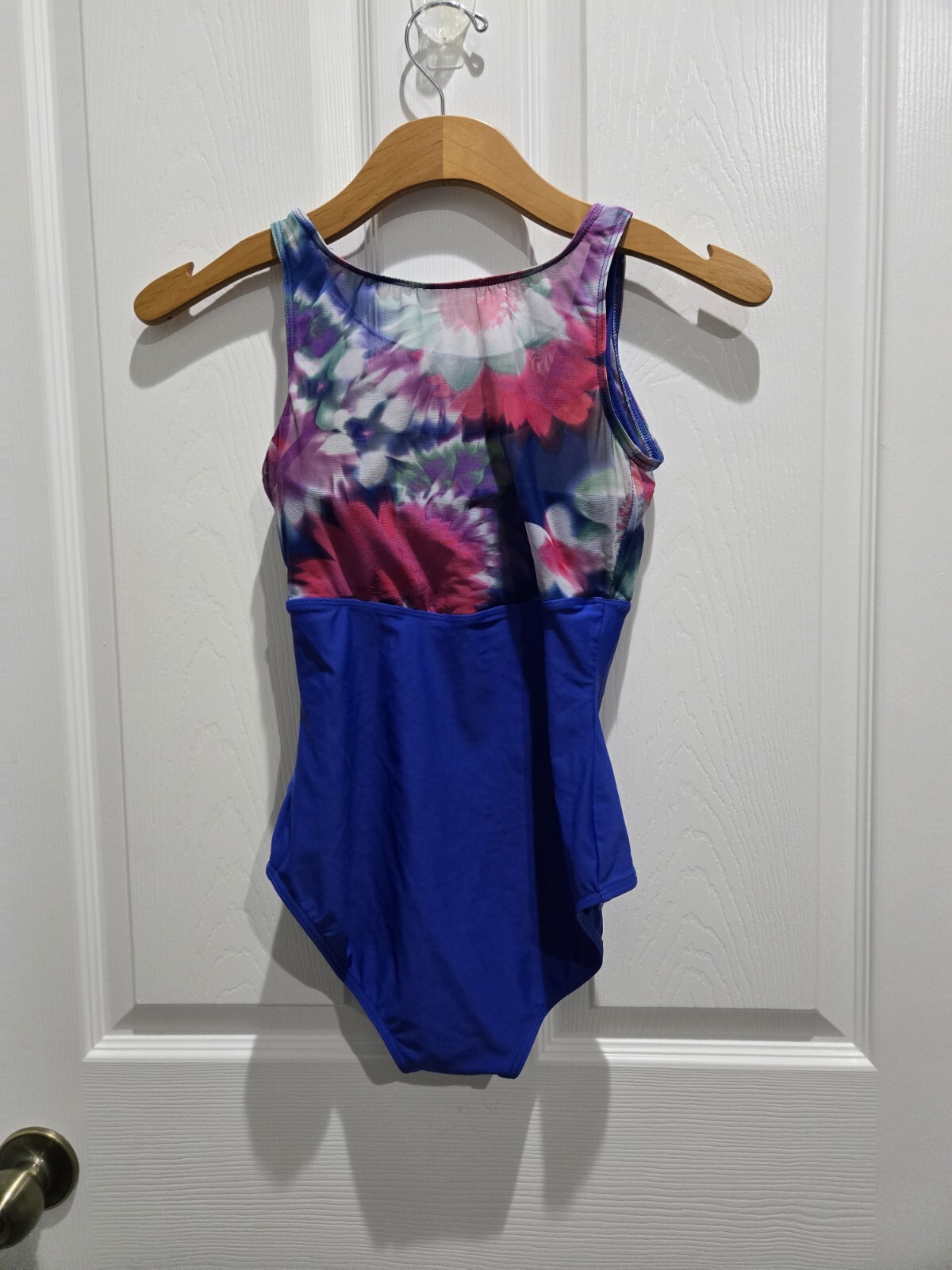 Plume Blue floral Mesh Tank Leotard Blue bottom multicolor top Size: AS