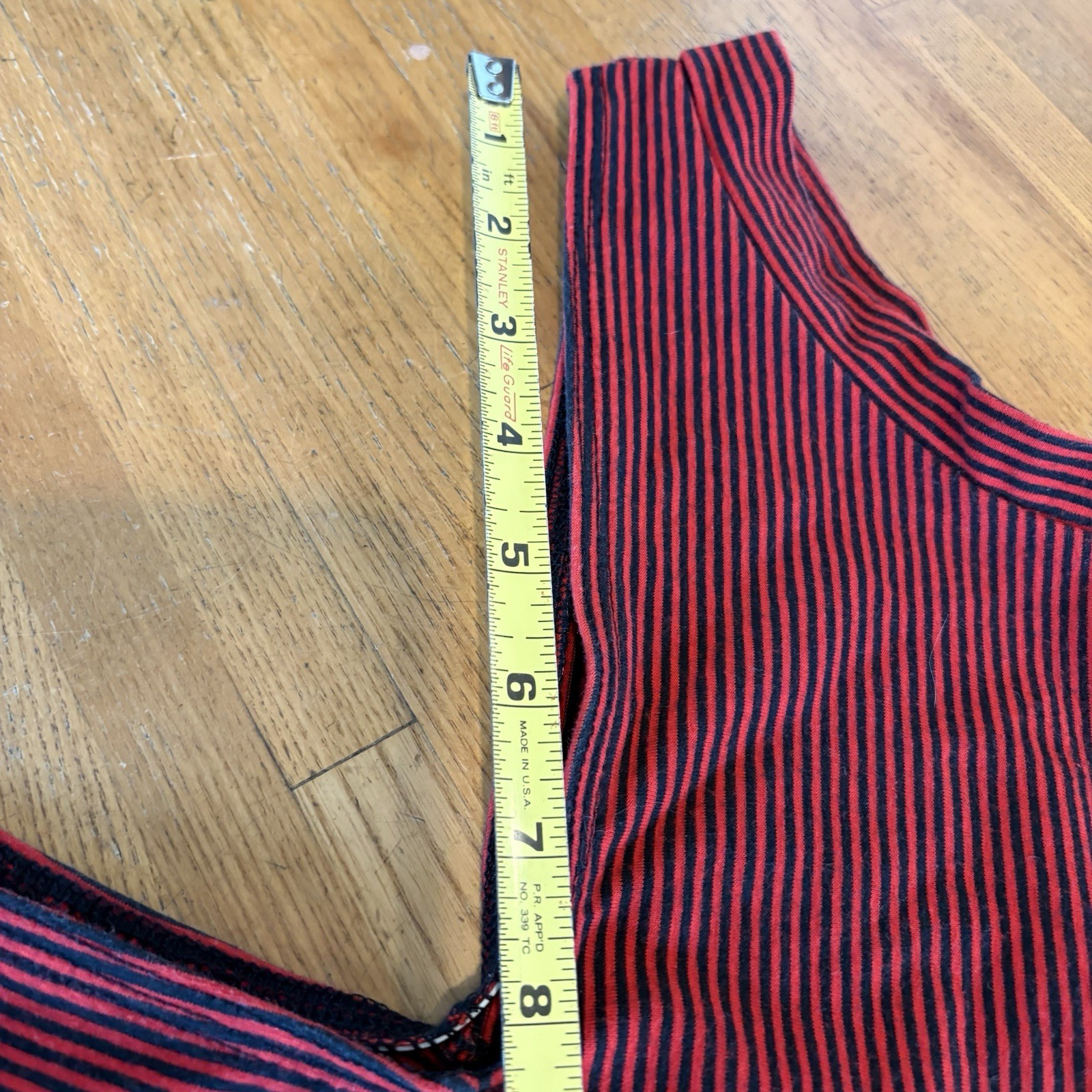 Cathy George Designs CA Leotard Med Red Navy Stripe V-Neck Sleeveless Stretch