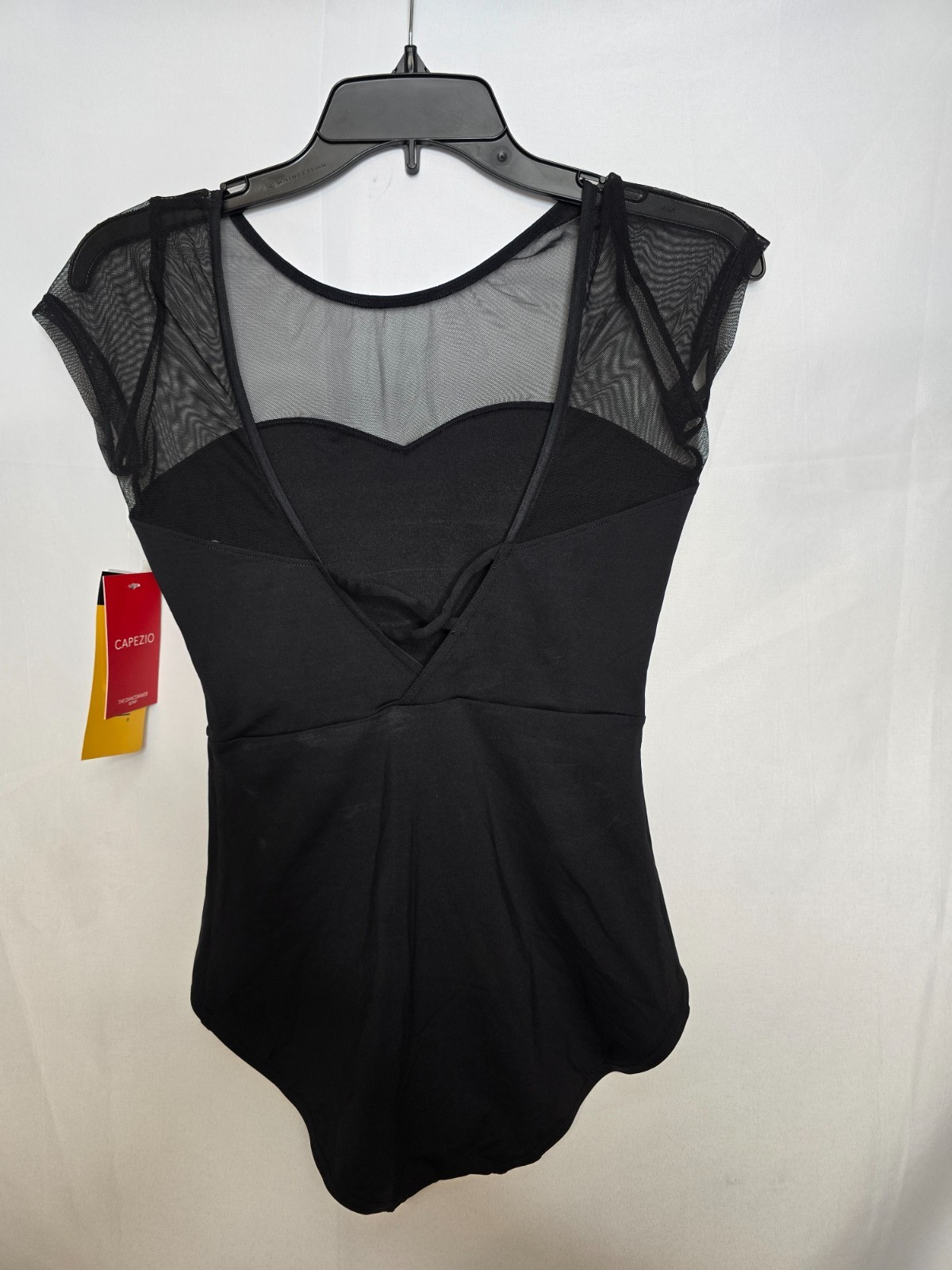 NWT Capezio Womens Black Meryl Mesh Yoke Short Sleeve Ballet Leotard Size M