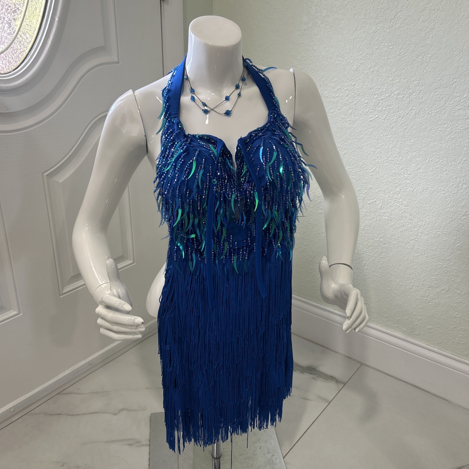 Glamour Costumes Dance Costume Beaded Blue ballroom Size SA Adult Sexy Glitter