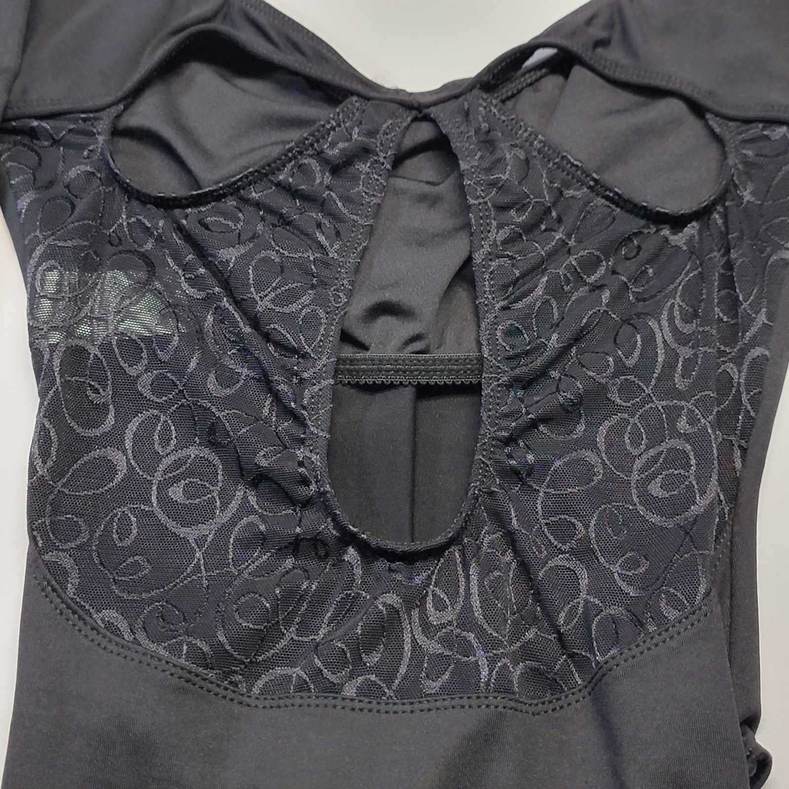 Motionwear Flower Mesh Tank Leotard Black Vertical Keyhole Cutouts Back SZ PA