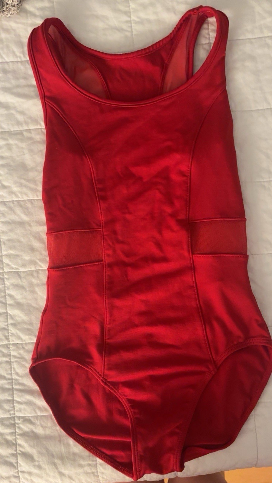 Women’s Weissman Small Red Mesh Panel Dance Leotard Unitard Solid Nylon Mesh