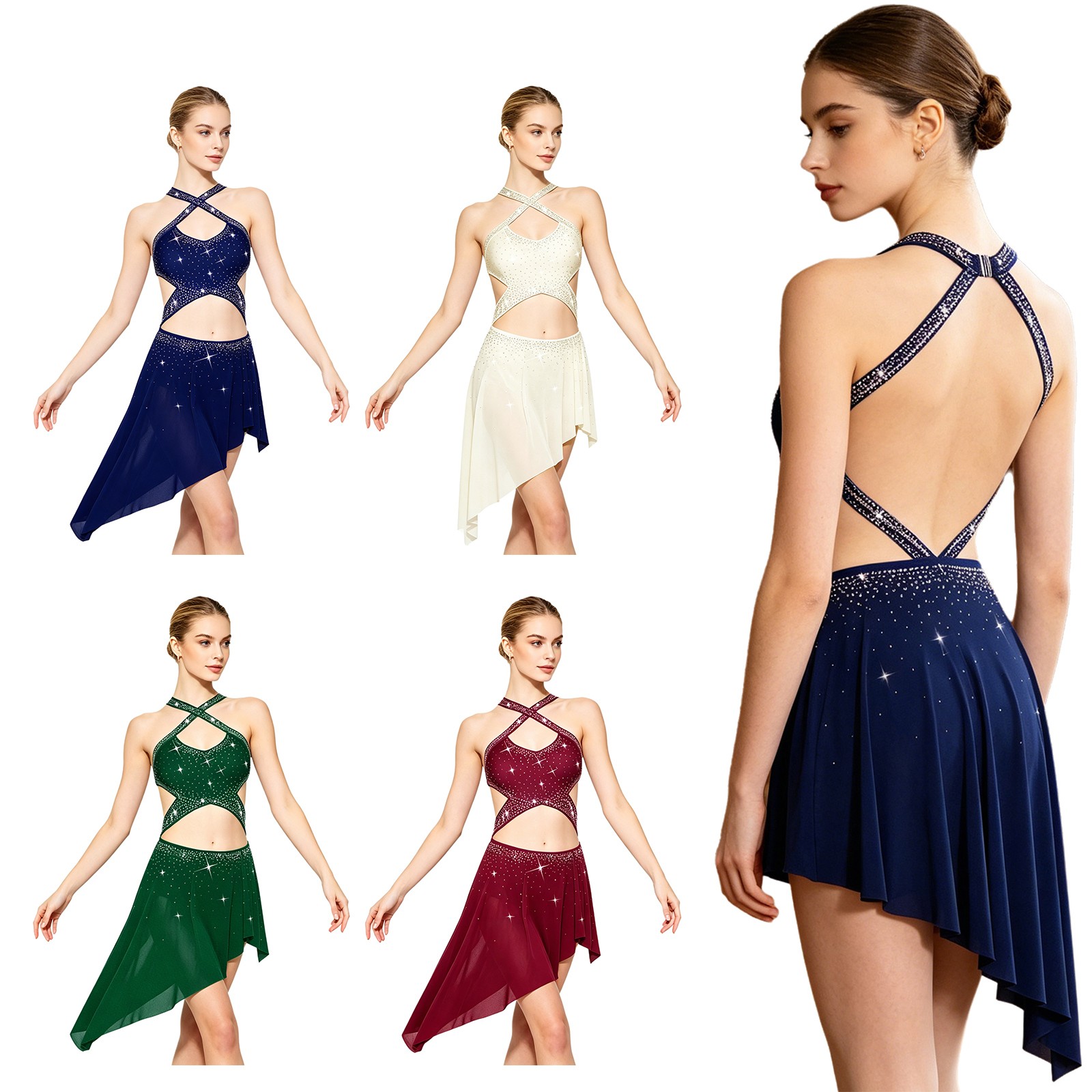 Women Leotard Navy Blue Dance Costume Built-in Briefs Dance Dress Ivory Lyrical