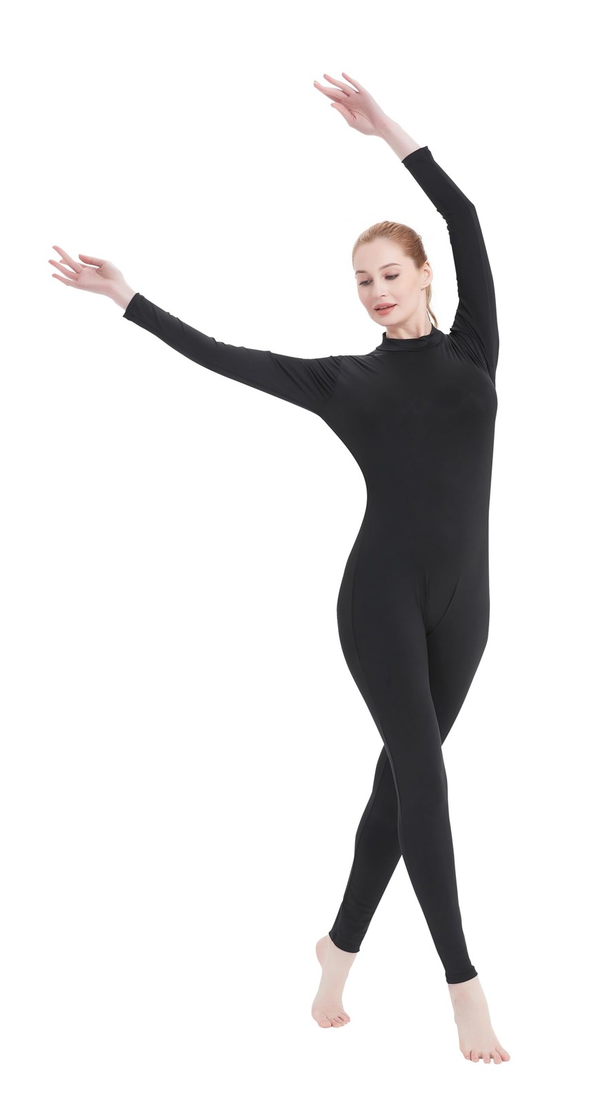 Women Unitard Dance Bodysuit Black High Neck Turtleneck Jumpsuit Dancer Leota…