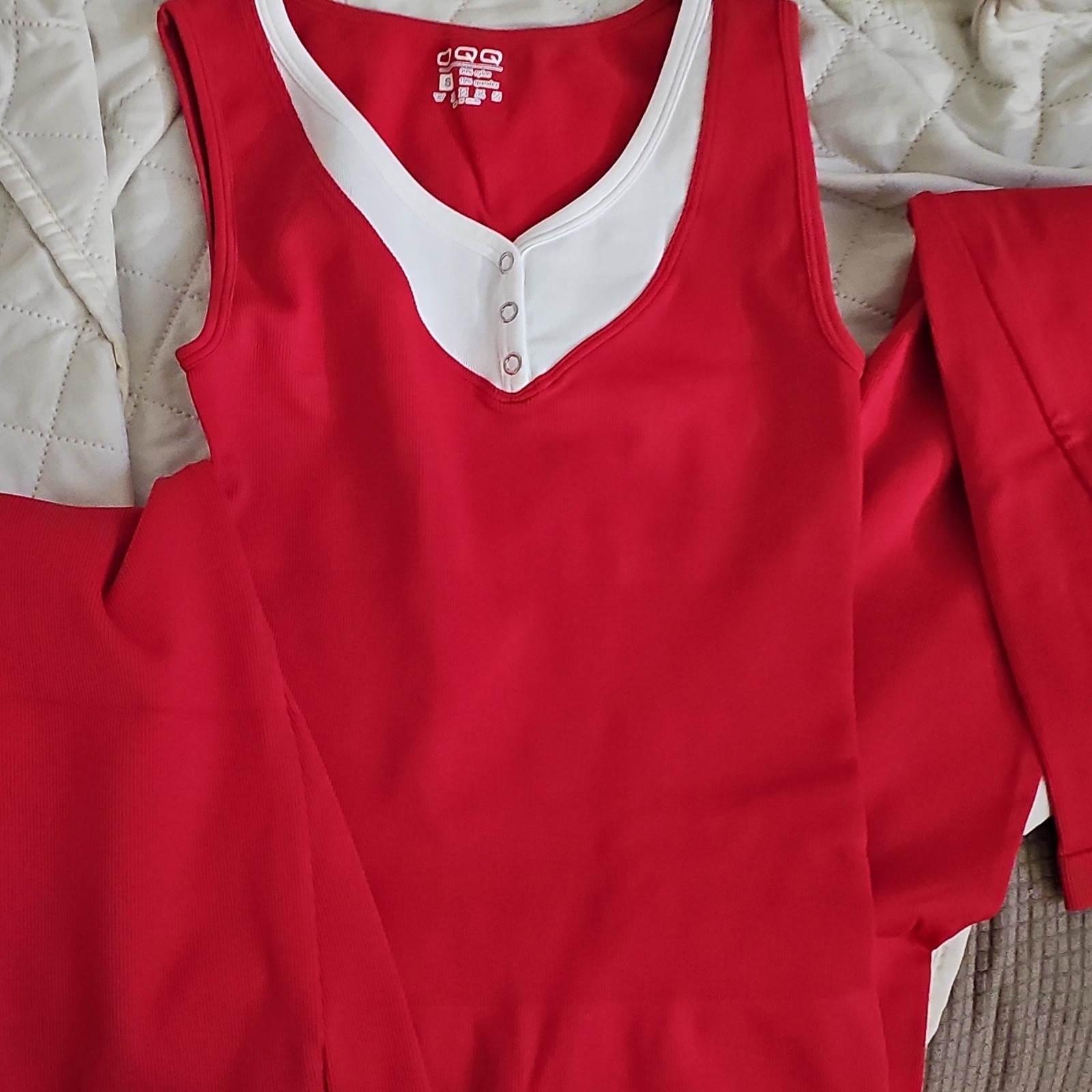 OQQ Red and White Sleeveless girls Unitard with Button Neckline