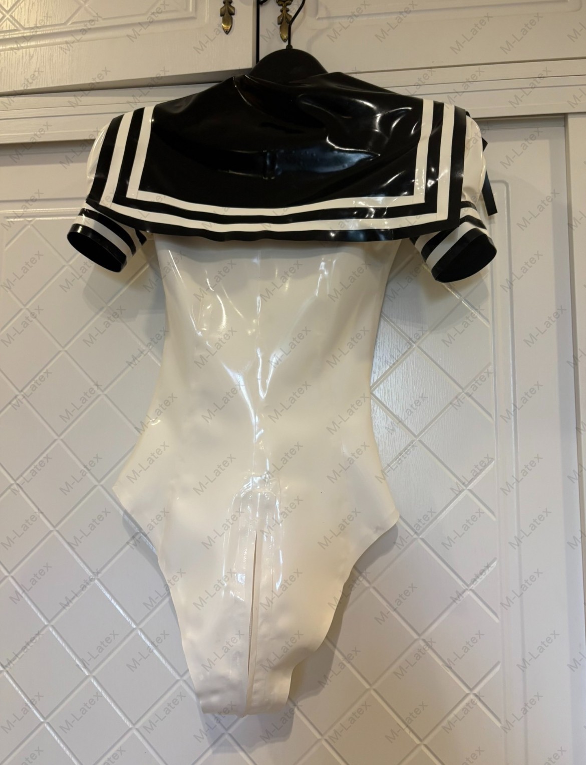 Latex Rubber Gummi puff sleeves Leotard bodysuit bow customized 0.7mm #1454-7