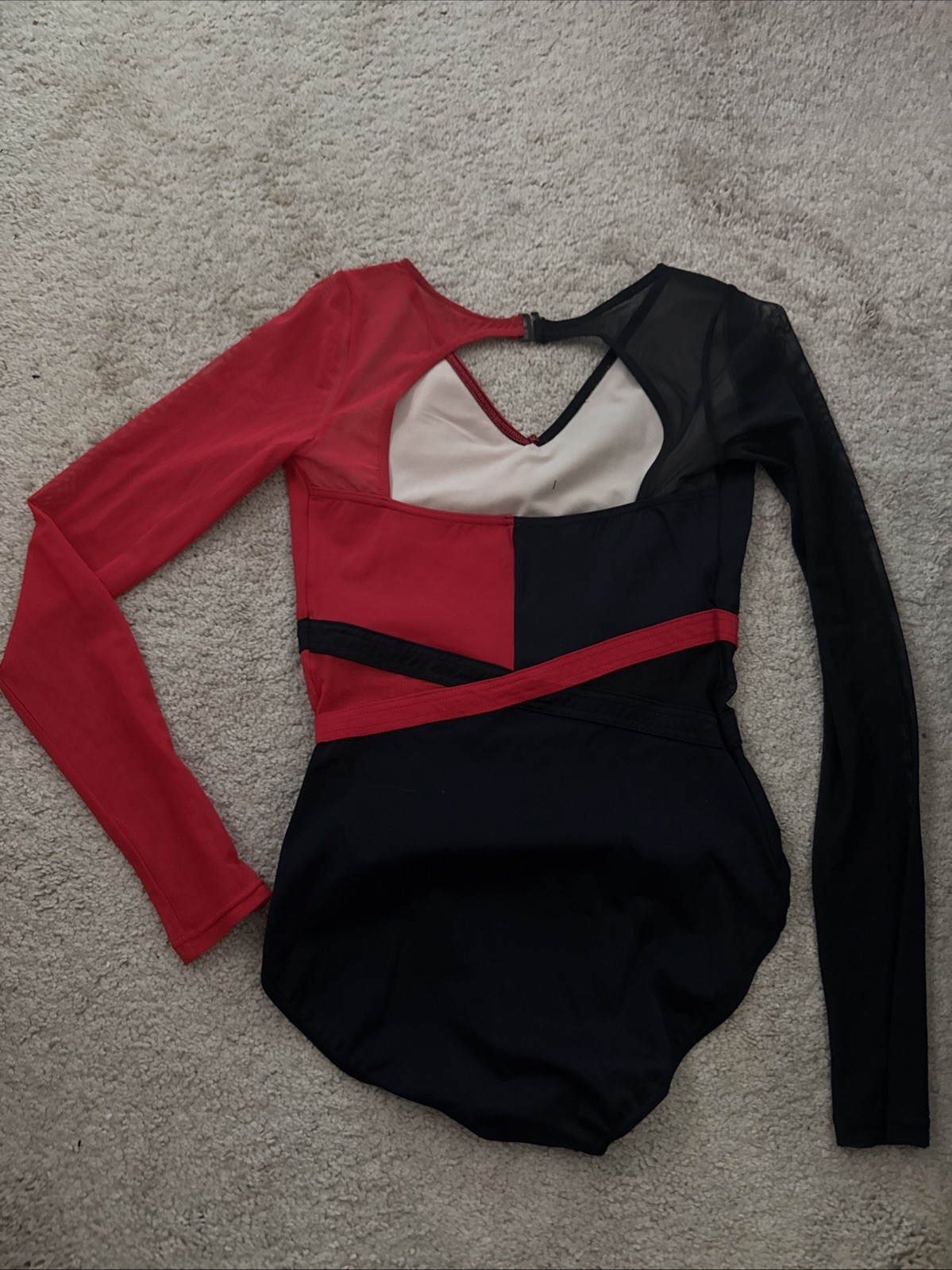 Balera Girls Dance Costume Black Red Leotard Long Sleeve SA Cross Stripe Joker