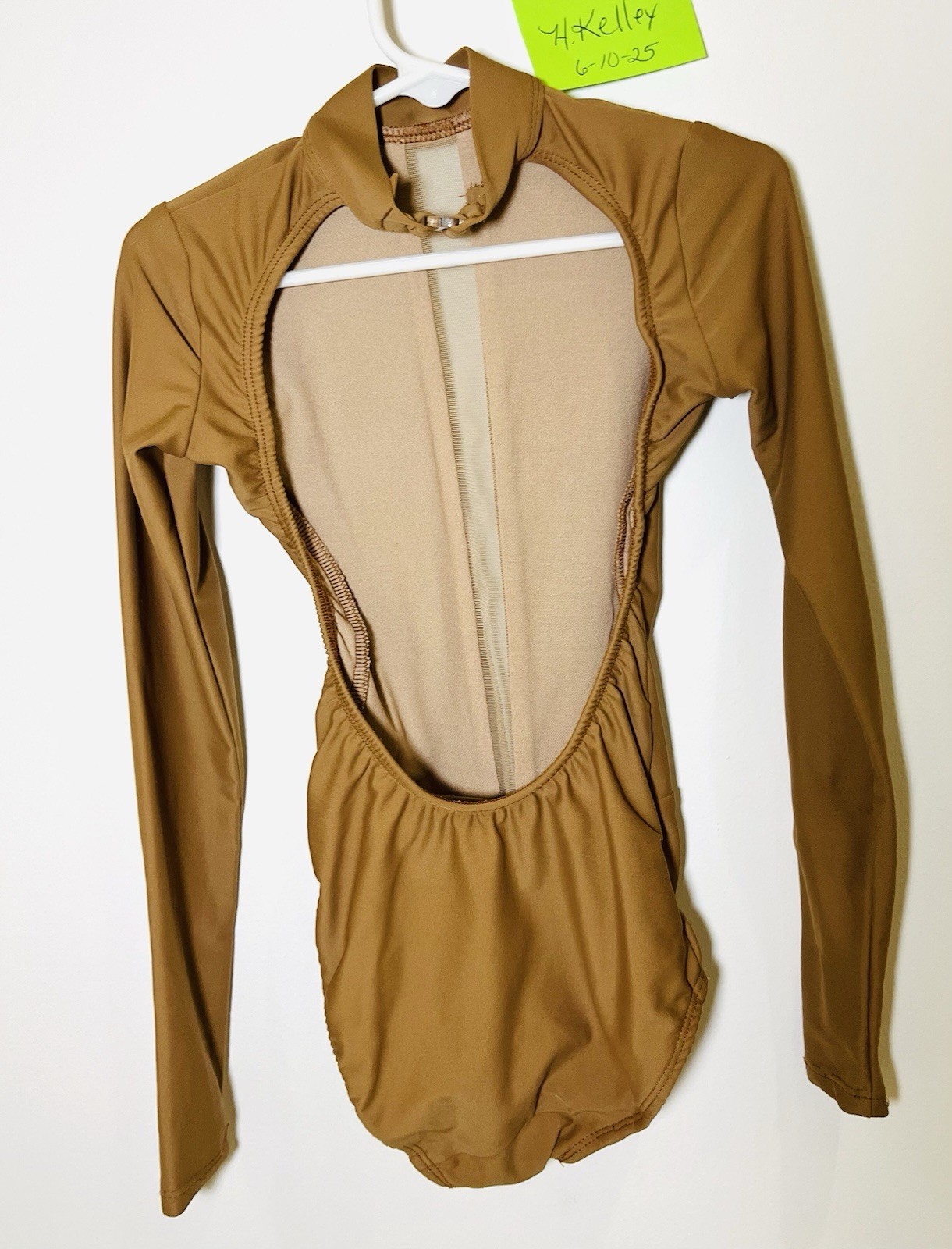 Patrick J. Dance Leotard Suntan color Long Sleeve Open Back child medium
