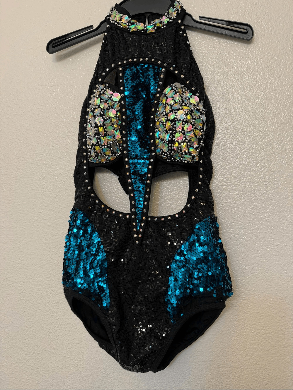 Glamour Solo Dance Costume Blue Black Embellish 5549 MA Adult Jazz Contemporary