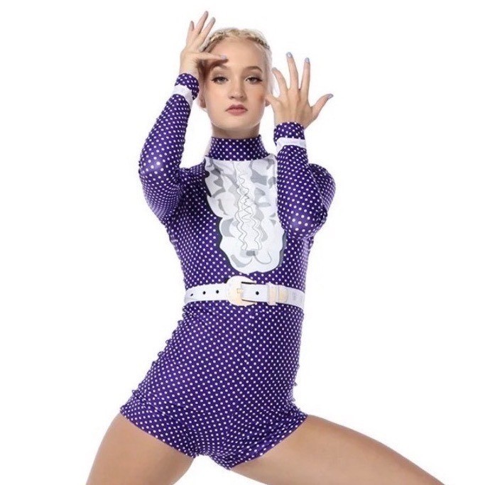 Alexandra collection Purple Polka Dot Western Trompe L’oeil Leotard Adult XS