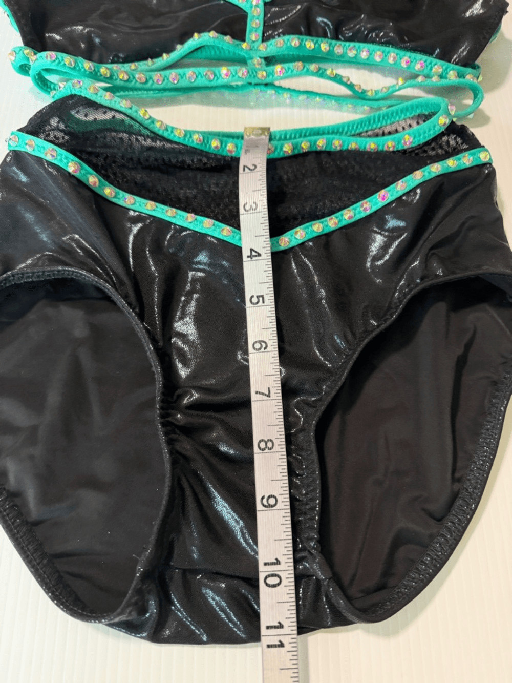 Custom dance costume leotard black kelly green 2 piece SA-Small adult