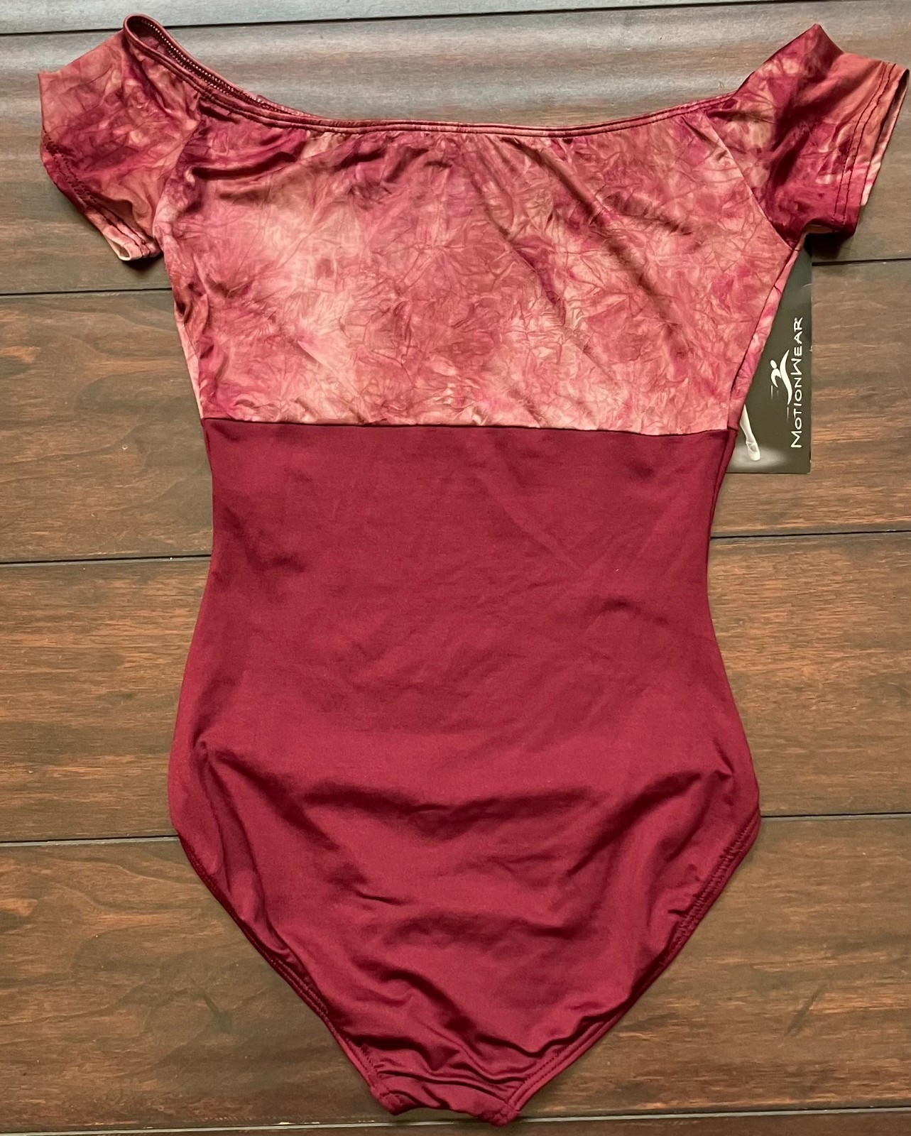 NWT Motionwear Small Adult Maroon w Pink White Cap Sleeve Ballet Dance Leotard