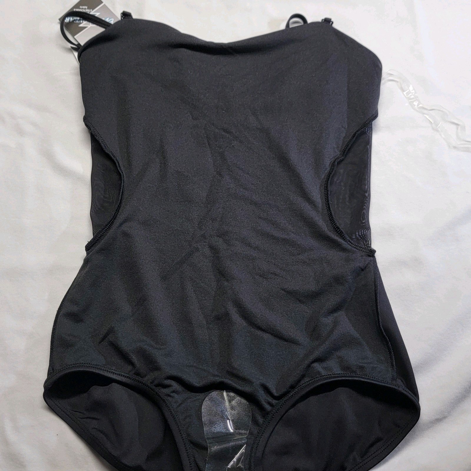 Body Wrappers Camisole Leotard Black Sweetheart Neck Side Mesh Open Back SZ MA