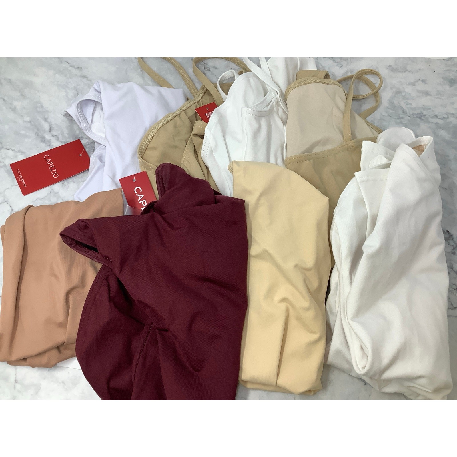 Capezio LOT OF 8 Women’s Medium White Tan Red Cami & Long Sleeve Leotards B18-18