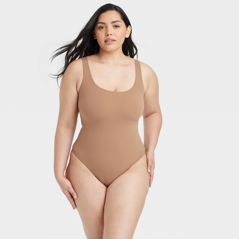 Women’s 4-Way Stretch Tank Bodysuit – Auden Brown S: Nylon Spandex Scoopneck