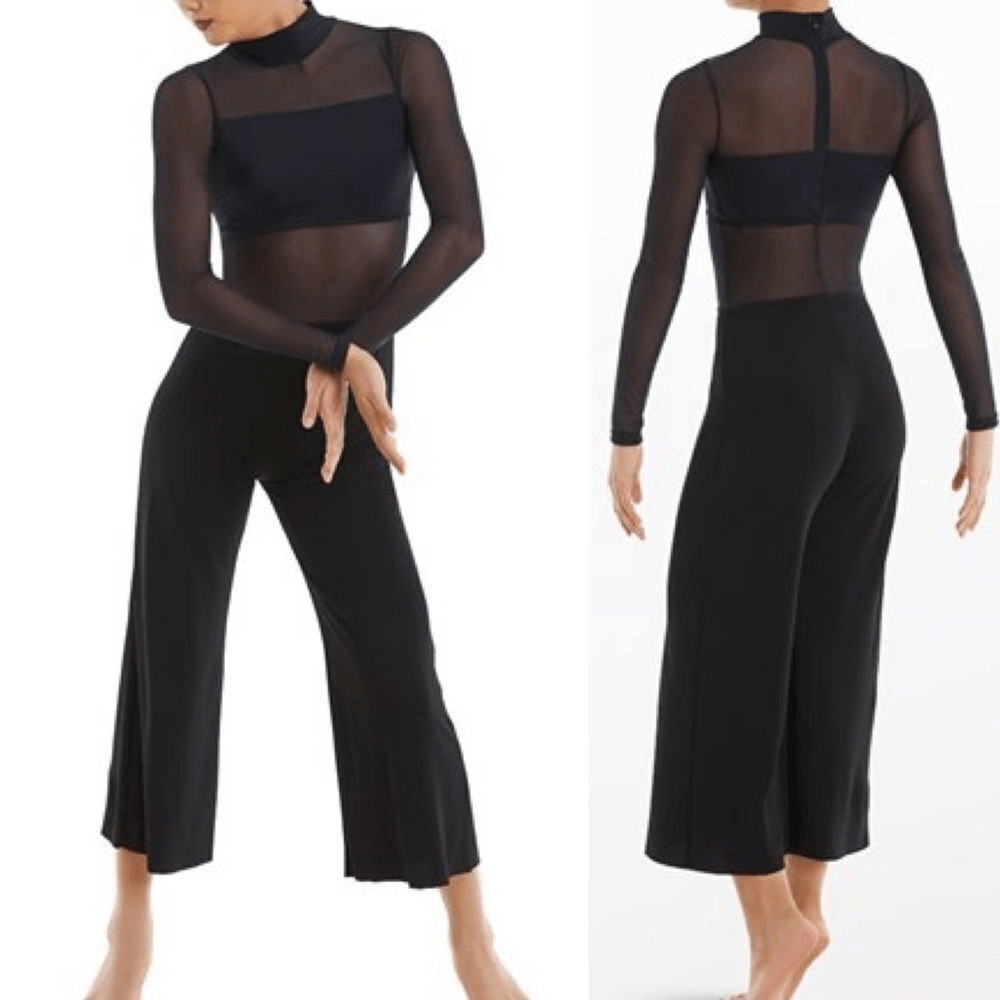 WEISSMAN Balera Dance Costume black wide leg Unitard Mesh MJ11187 LA adult
