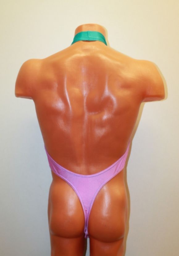 Men Thong Leotard 153-24 High Collar Open Back Multi-Color Spandex Size M