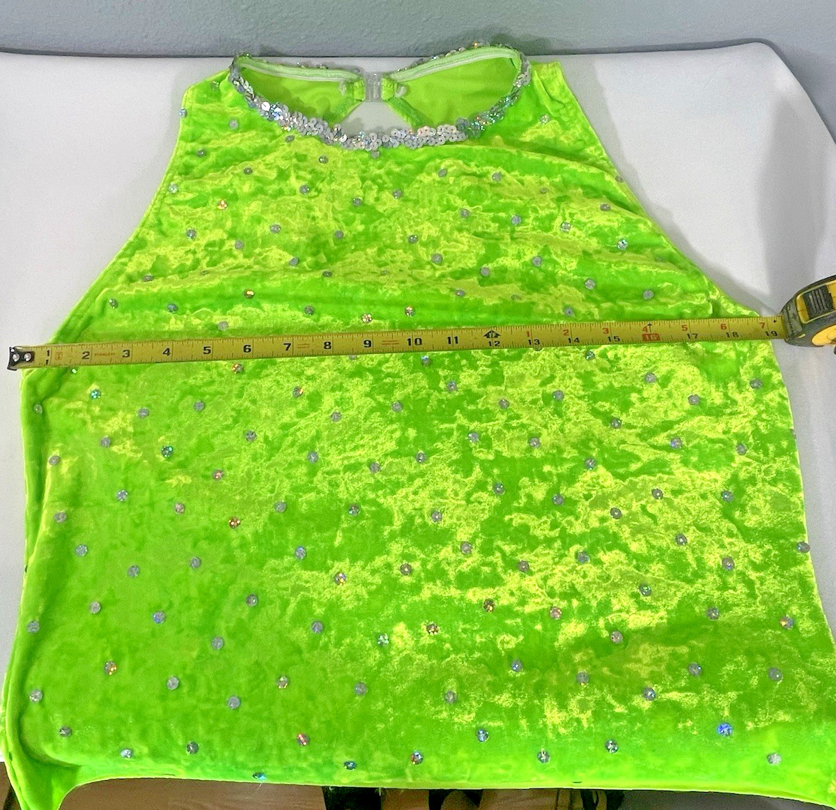 Dance Ice Skating Costume Shirt Sequins Size XL Adult Stretch Top Lime Green