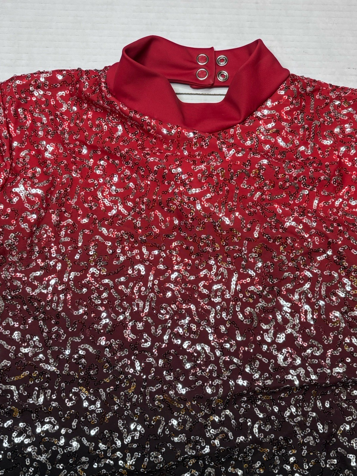 Weissman Sequin Performance Leotard Ombre Red Black Open Back Long Sleeve XLC