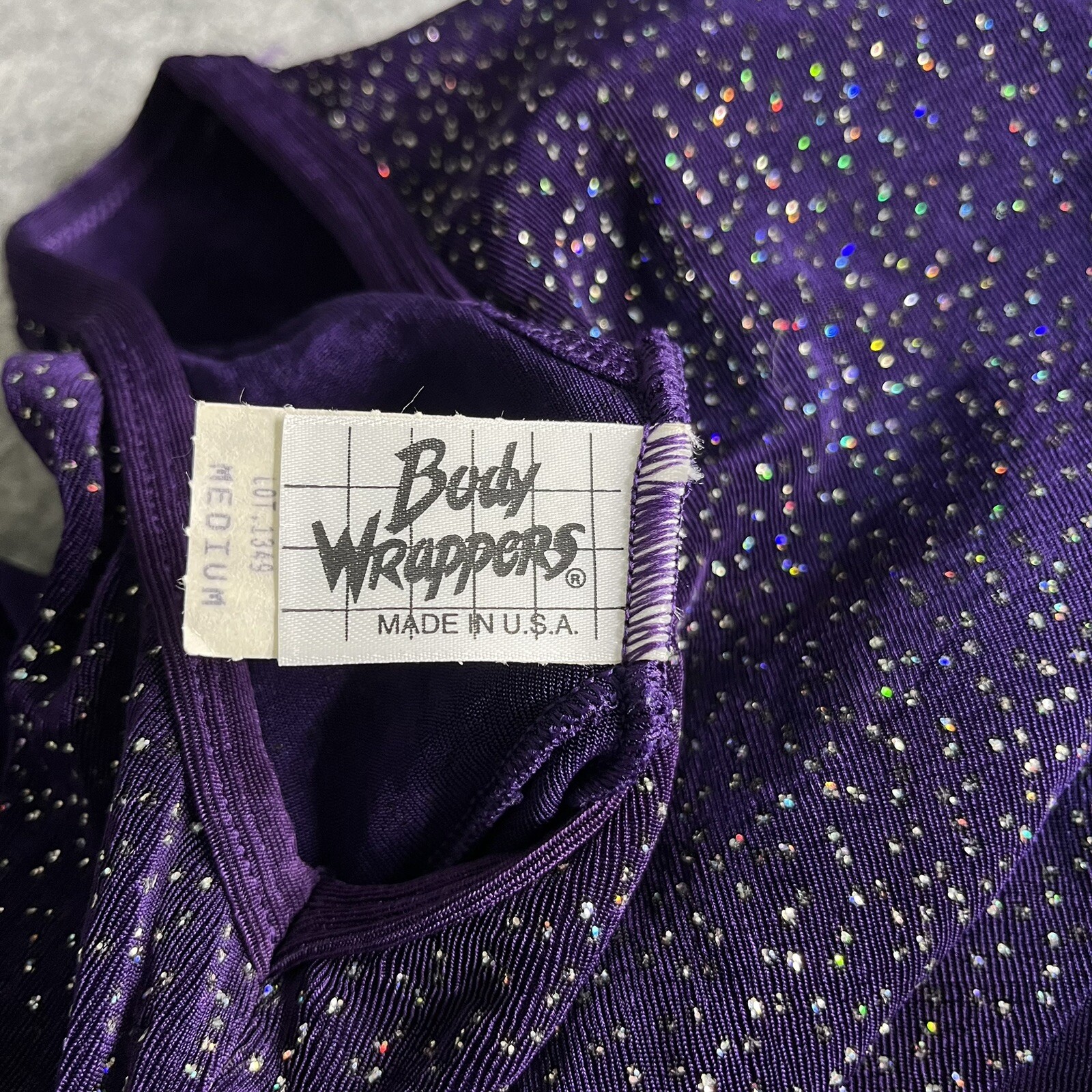 Vintage 80s Body Wrappers Full Leotard Dance Unitard Women M Purple Beaded