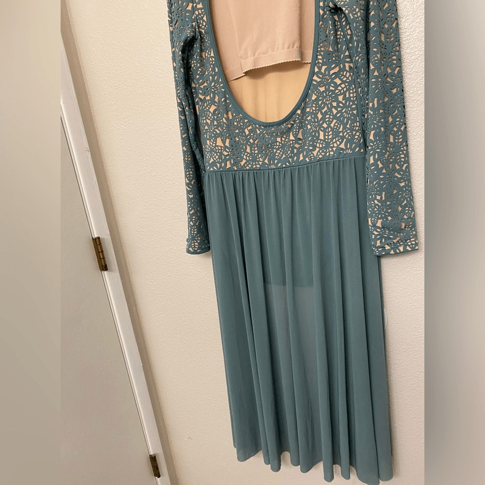 Weissman solo Dance costume custom sage green Laser Cut Floral Dress D11433 LA