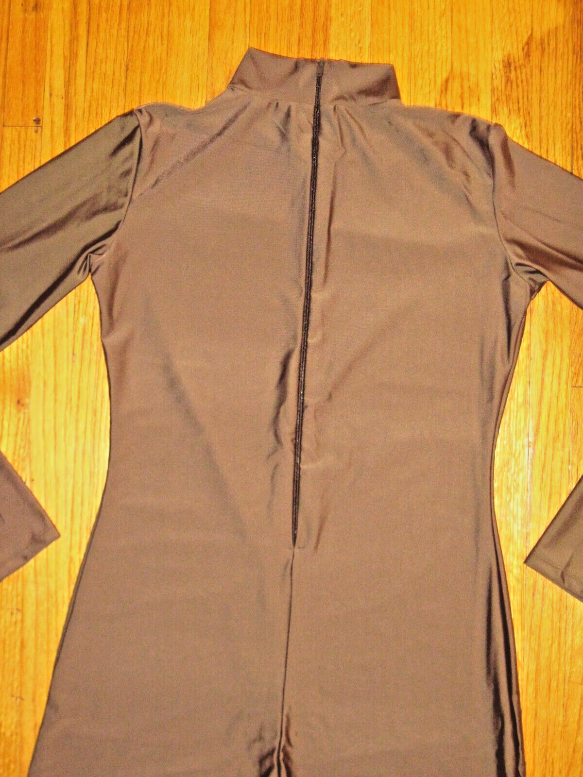 Plus Size Shiny Brown Long Sleeve T Neck Footed Unitard Size XL-14-16 New