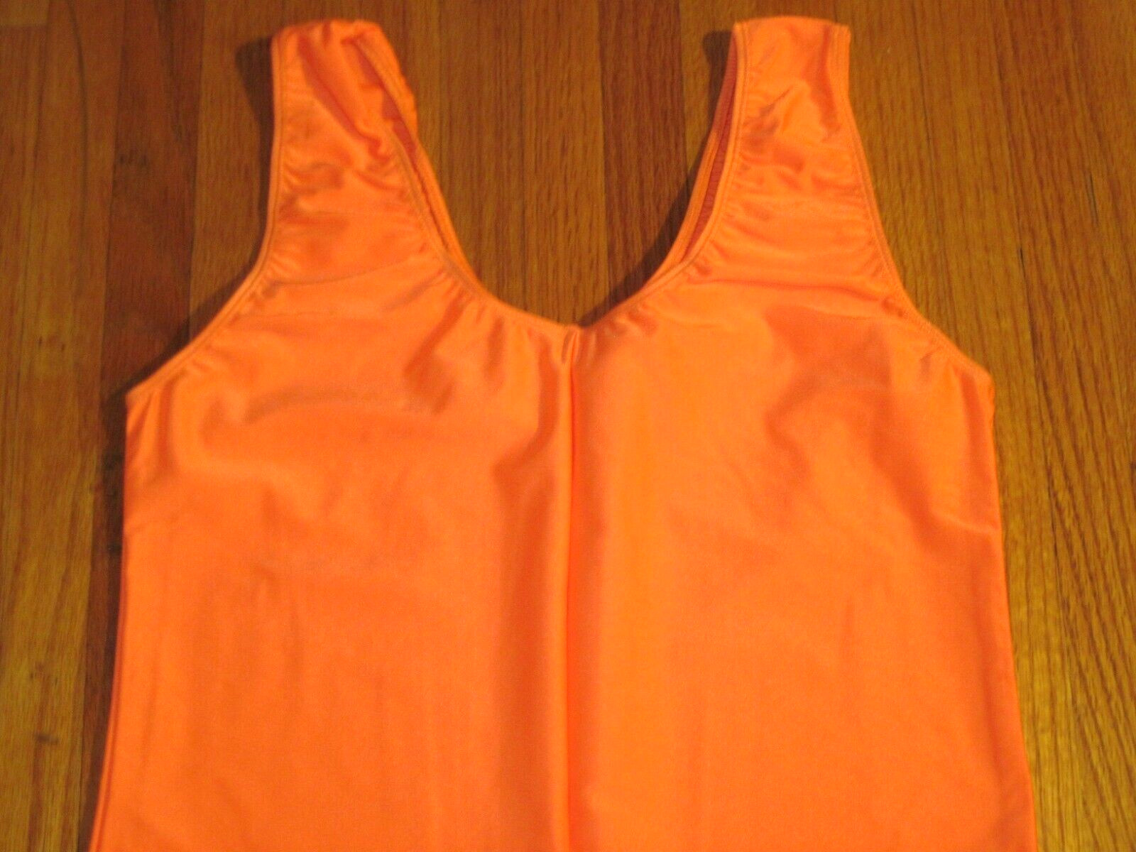 Plus Size Shiny Orange Tank Spandex Stirrup Foot Unitard Jumpsuit Sz XL-14+ New