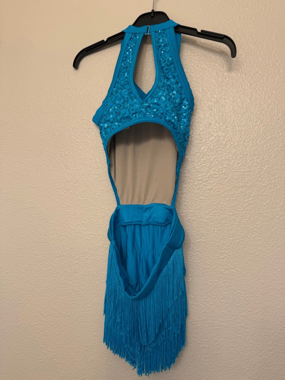 Weissman Elite Dance solo costume teal aqua Fringe Can You Do This D12439 XSA