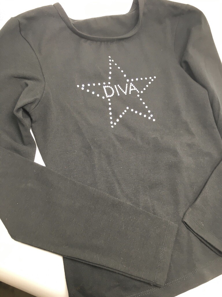Reflections women long sleeve tee shirt Diva star black cotton lycra MED LG 8-12