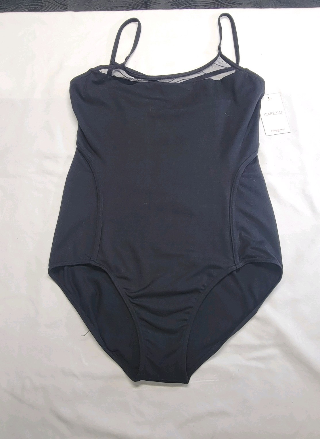 Capezio Adult Corselette Camisole Leotard Black Mesh Panel Crisscross Back SZXL