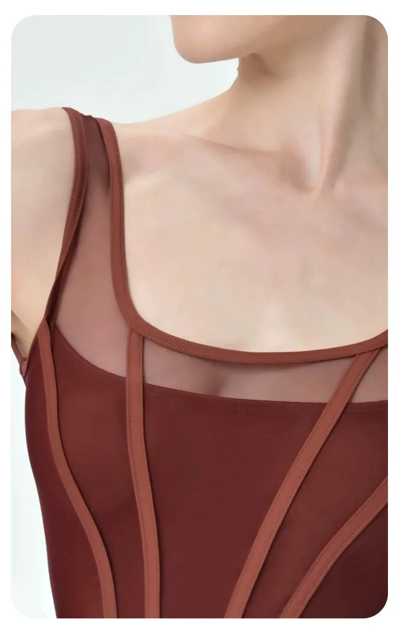 Retro Ballet Leotard Women Design Spliced Gymnastics Bodysuit Dance Clothing