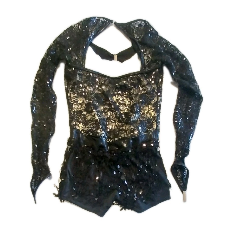 Weissman Long Sleeve Sequin Short Leotard Black Woman’s SIZE LA (LARGE ADULT)