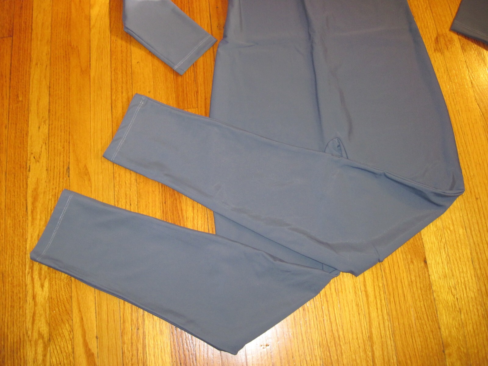 Plus Size Shiny Dark Gray Long Sleeve T-Neck Foot Less Unitard Size XL-14-16 New