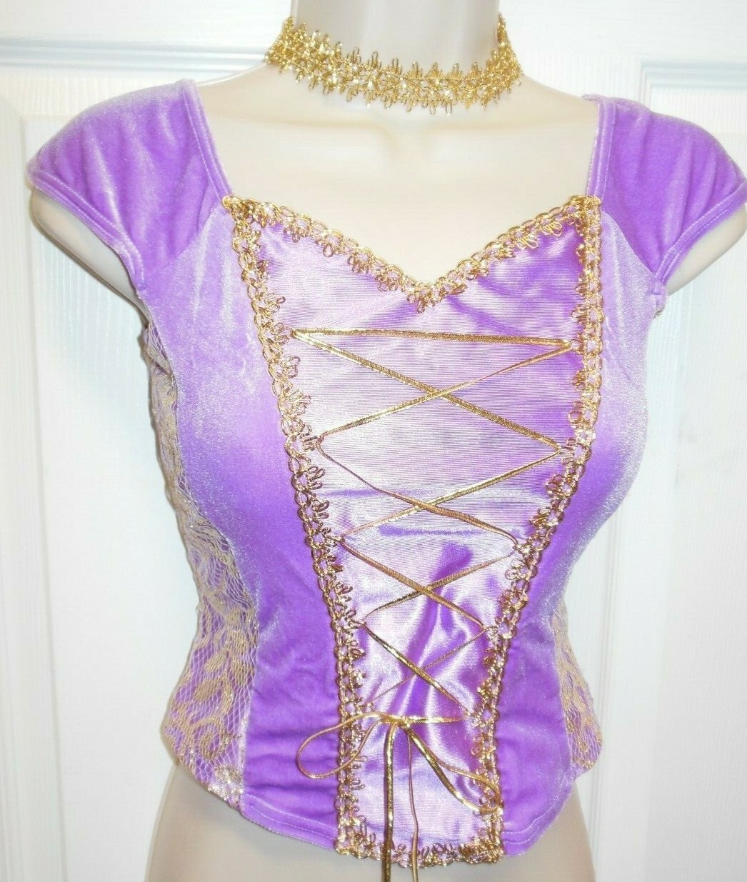 Velvet Ballet Basque Orchid Gold Braid Lace Capsleeve Child Ladies sizes