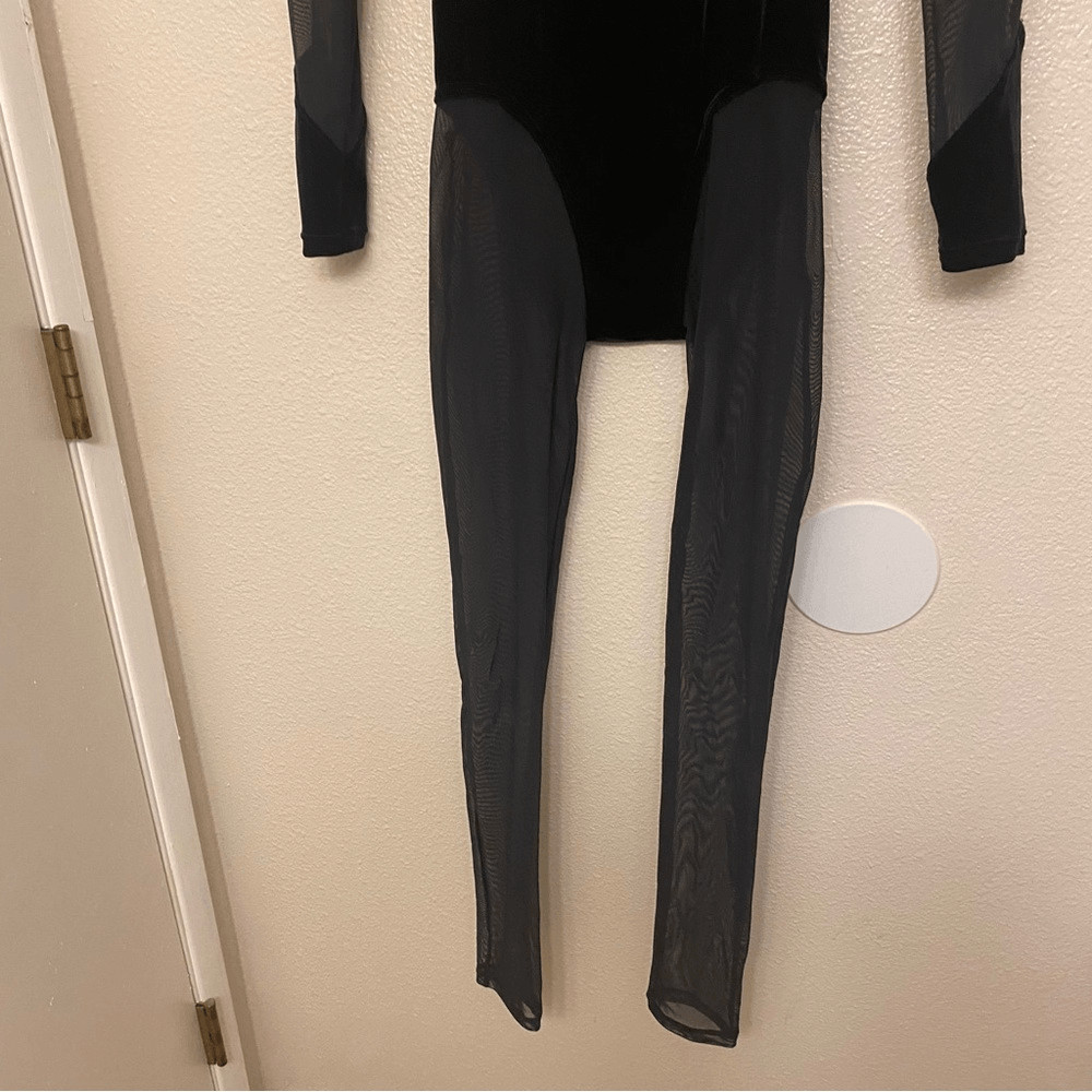 WEISSMAN Elite Dance Costume black Velvet Illusion Unitard rhinestone V12241 SA