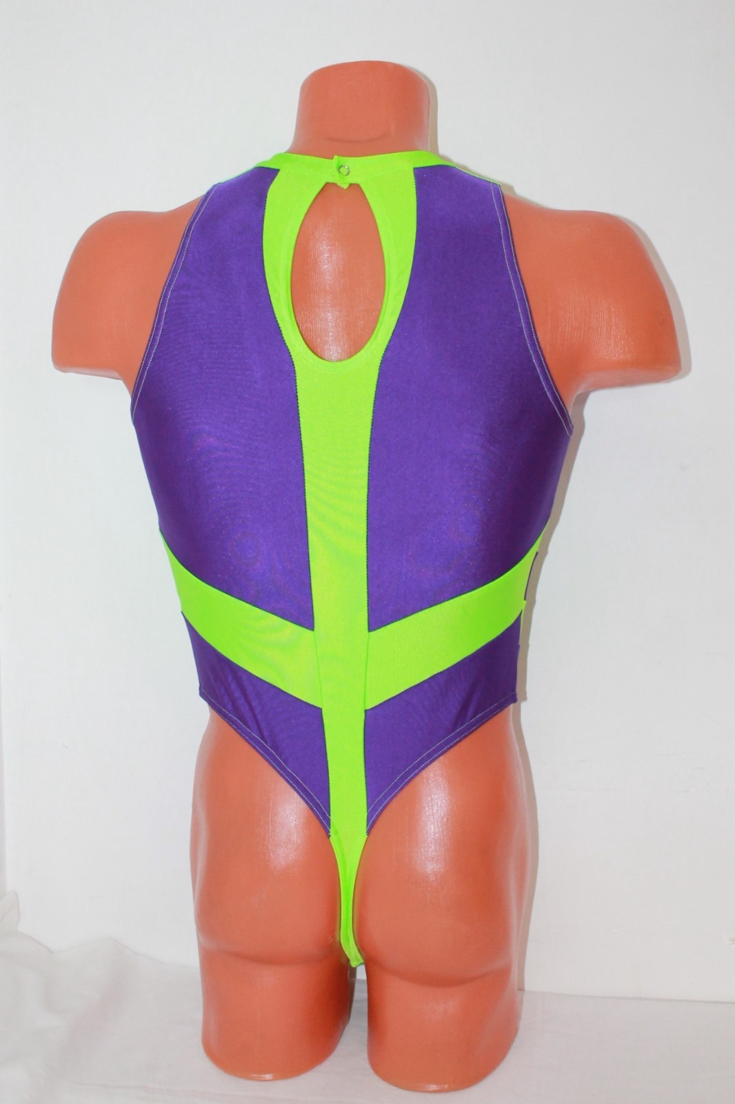 New! Men Thong Leotard 153-42 Purple and Lime Neon Spandex Size L