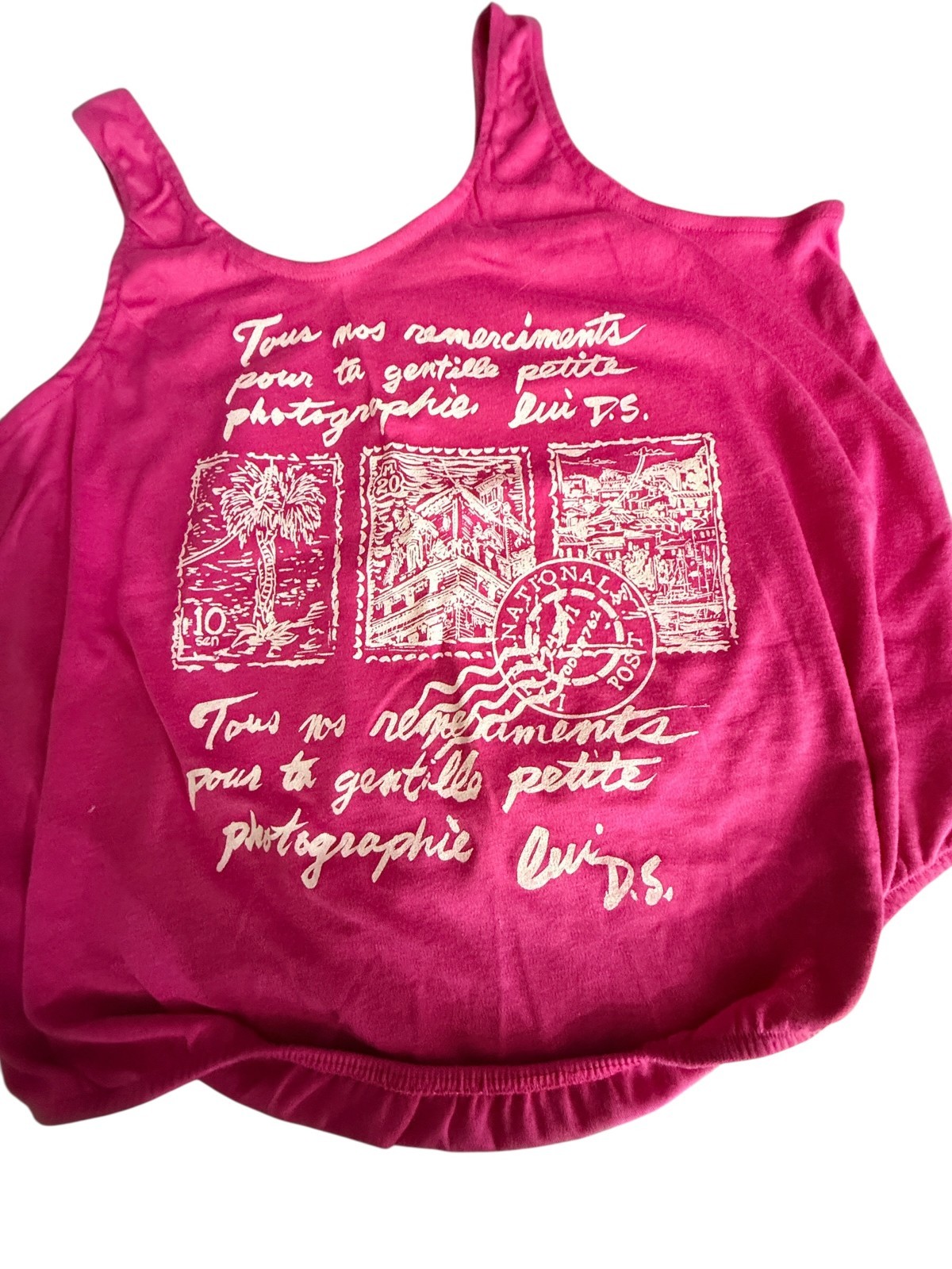 Vintage 80s 2-Piece Leotard & Graphic Crop Tank Set – Fuchsia Pink – Size M