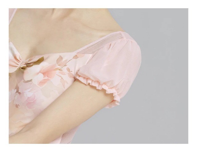Woman Ballet Leotards Printed Dance Leotard Sleeve Ballet Elegant Mesh Splice