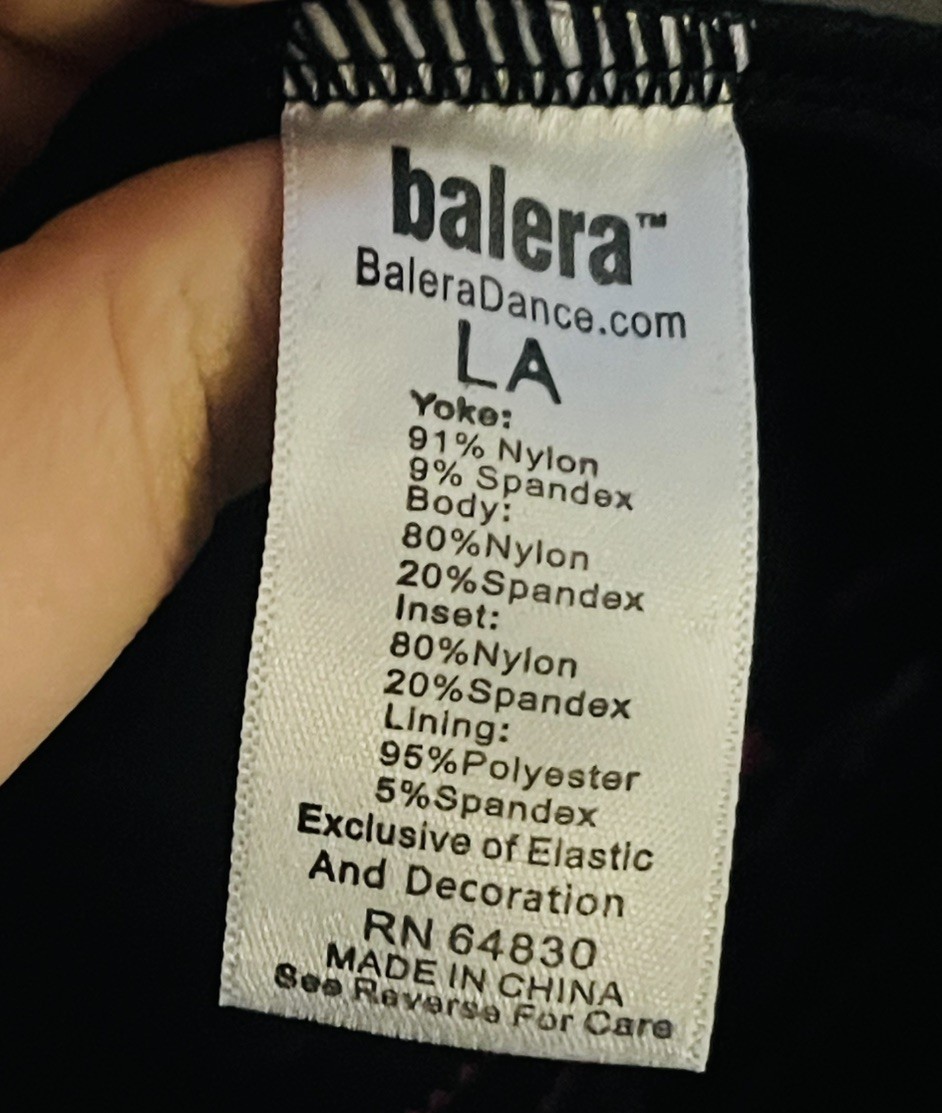Balera LA Black Pink Swish Leotard Mesh Rhinestone Dance NWOT