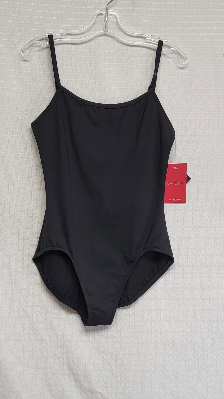 Capezio Camisole Leotard Adjustable Strap Black Scoop Neckline Low V-back SZ XLC