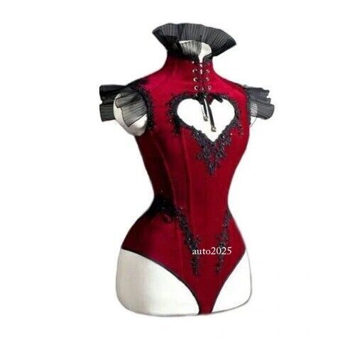 Vintage Red Heart Cutout Strap Bodysuit Gogo Costume Dancer Jazz Dance Leotard