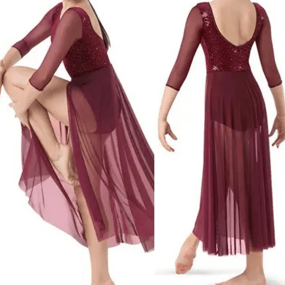 WEISSMAN Balera Dance Costume velvet red burgundy maxi Sequin Dress SQ9310 SA