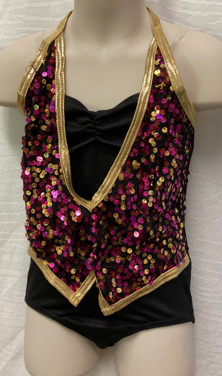 NWT Sequin Vested Clear Strap leotard Dapper Tap Jazz Dance Costume Ch/Ladies sz