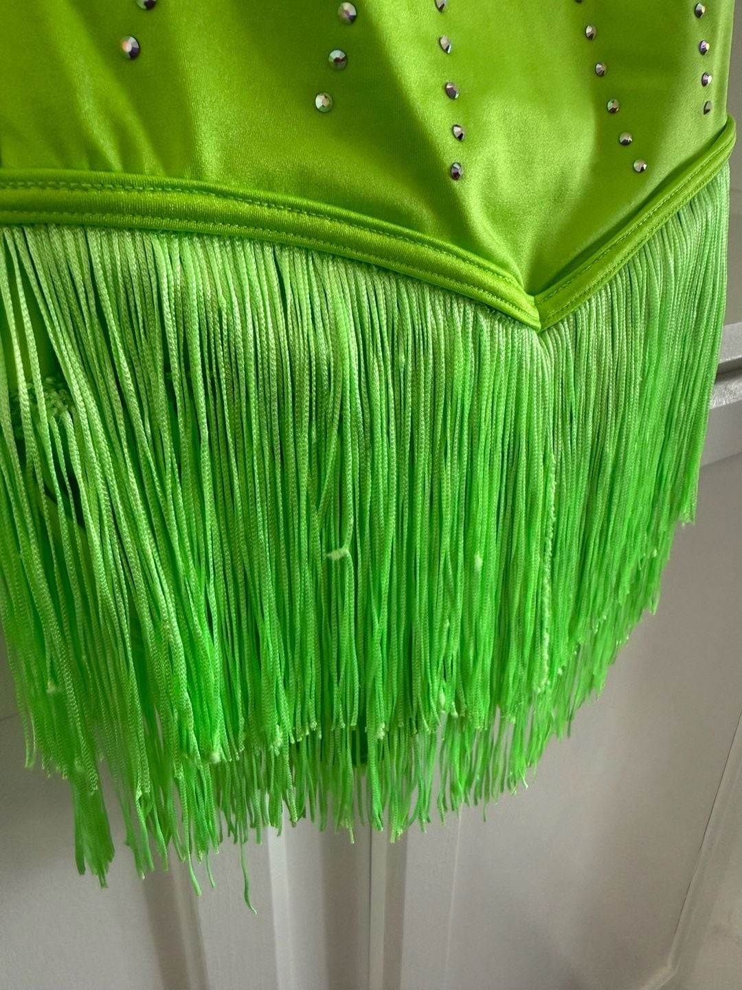 WEISSMAN Neon Green Sleeveless Dance Leotard with Fringe