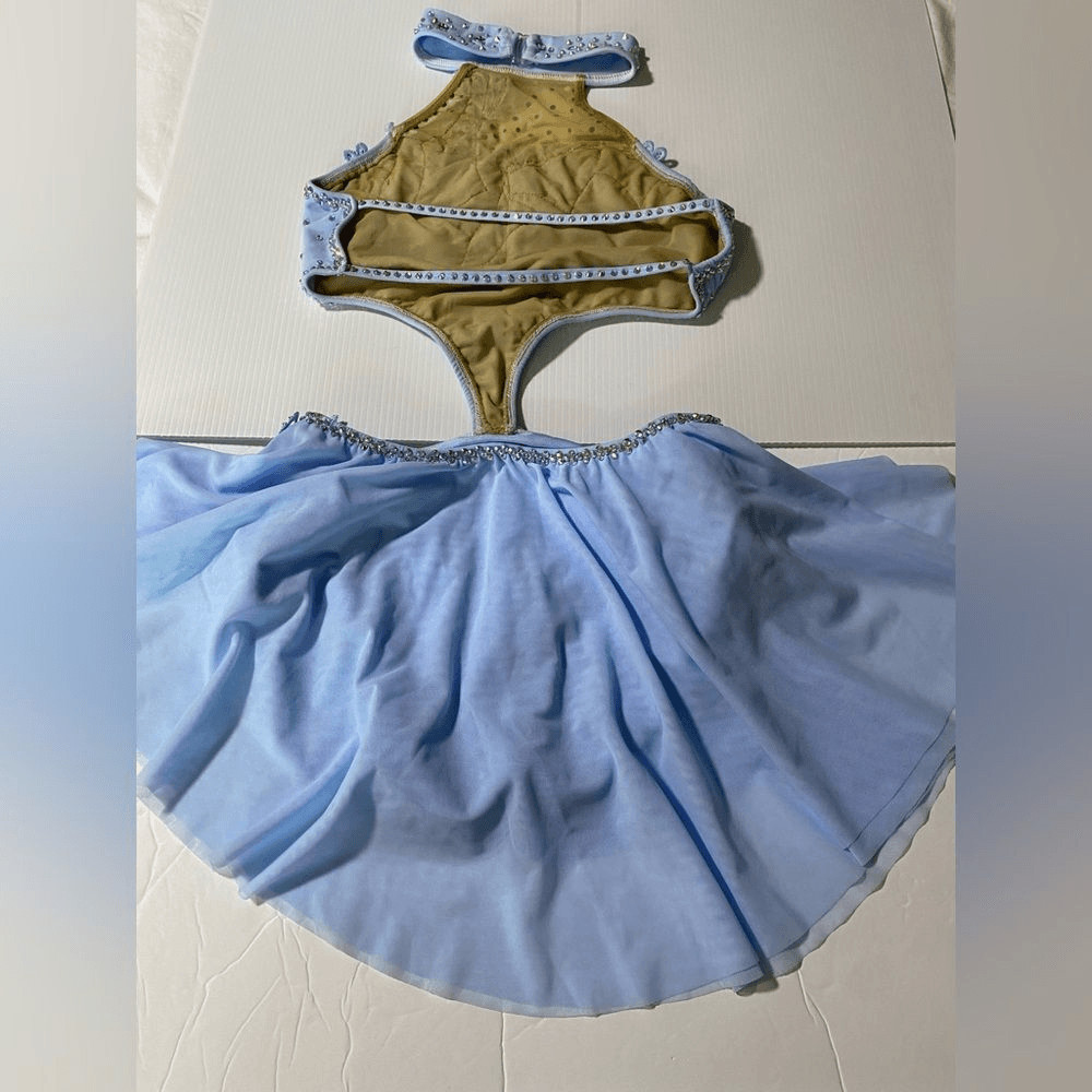 Competition lyrical Custom solo Dance Costume blue illusion Mesh Dress SA adult