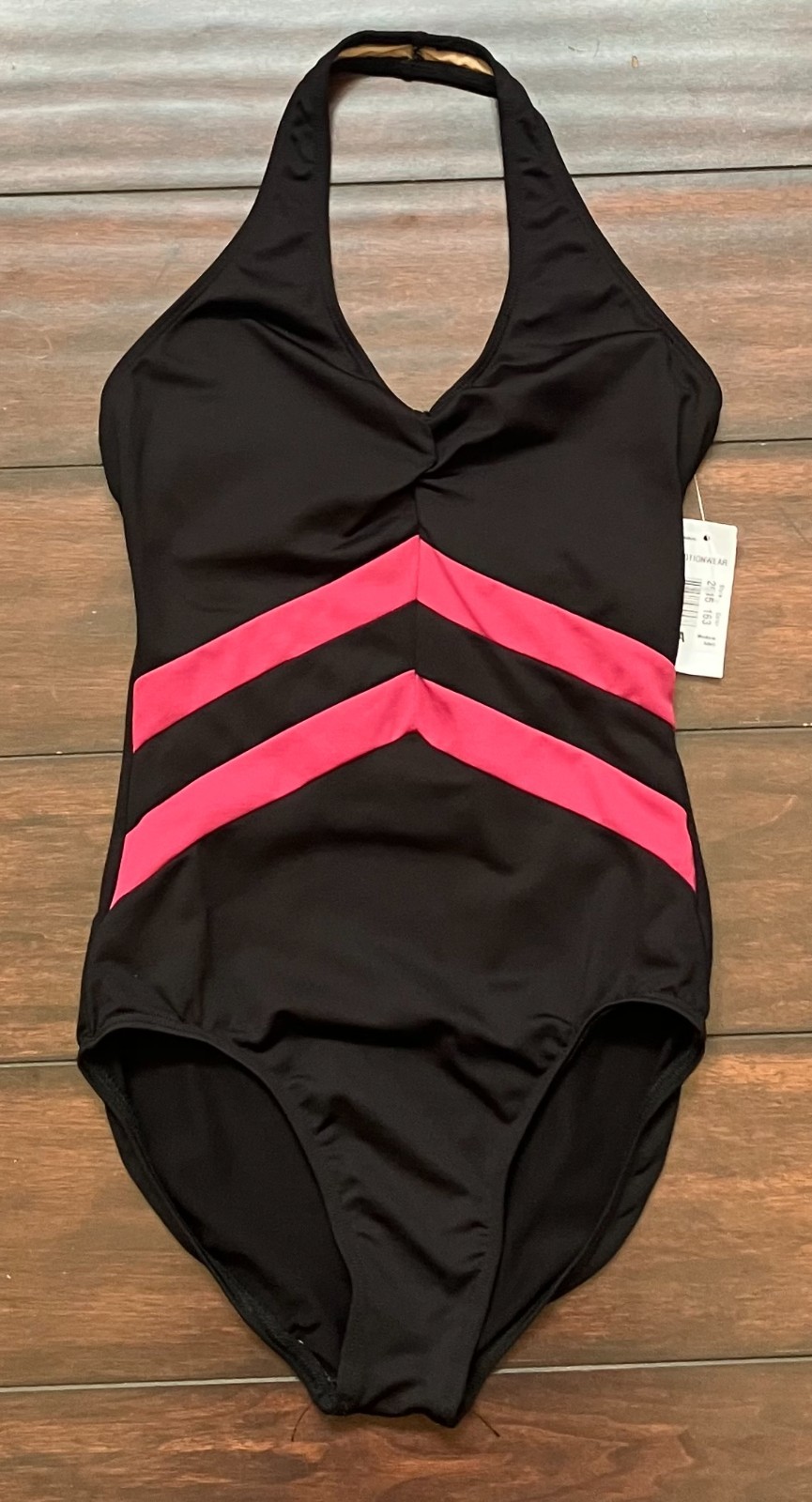 NWT Motionwear Medium Adult Black w Pink Chevron Halter Ballet Dance Leotard