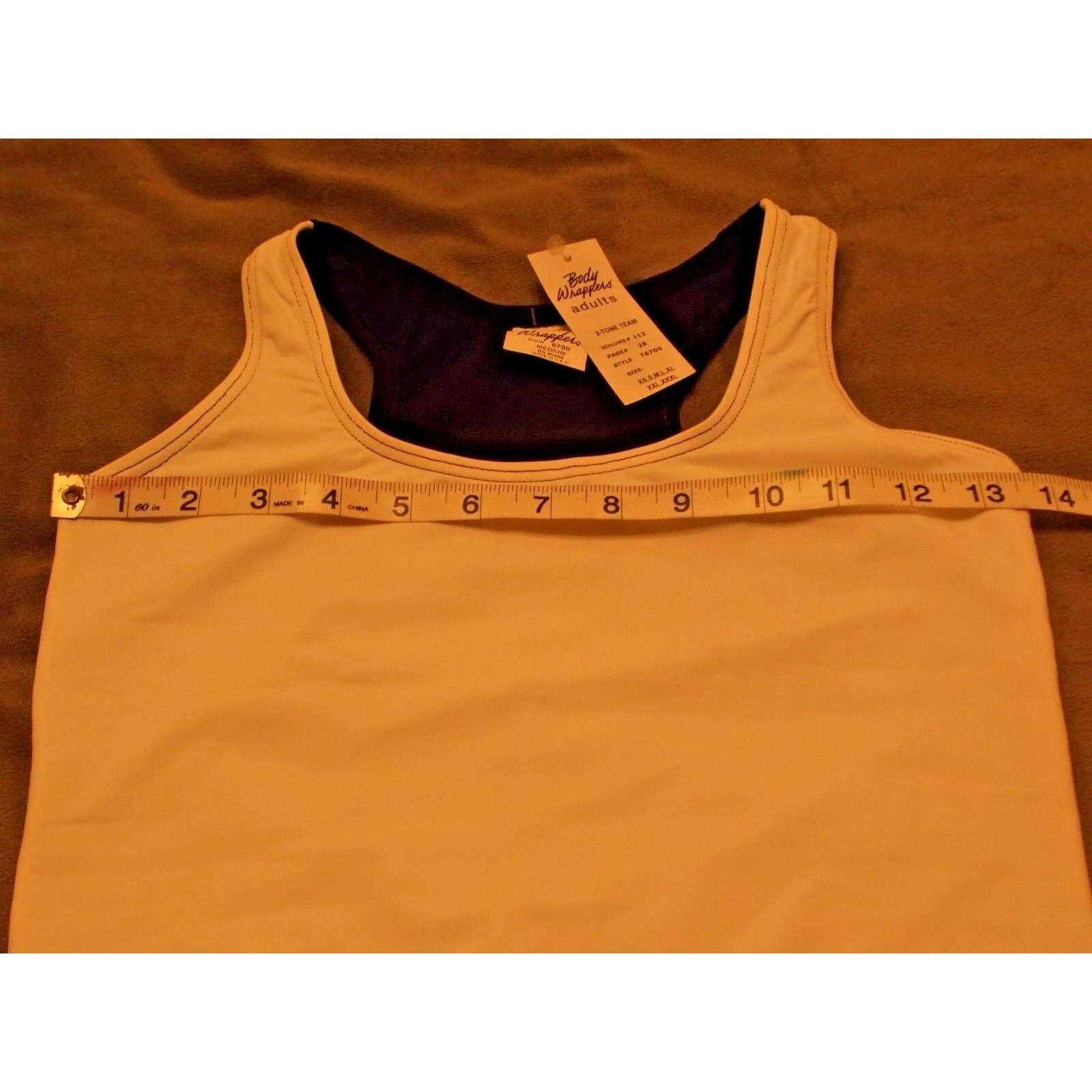 Body Wrappers Dance Top Size M White/Black Pink Piping Stretch Tank Shirt