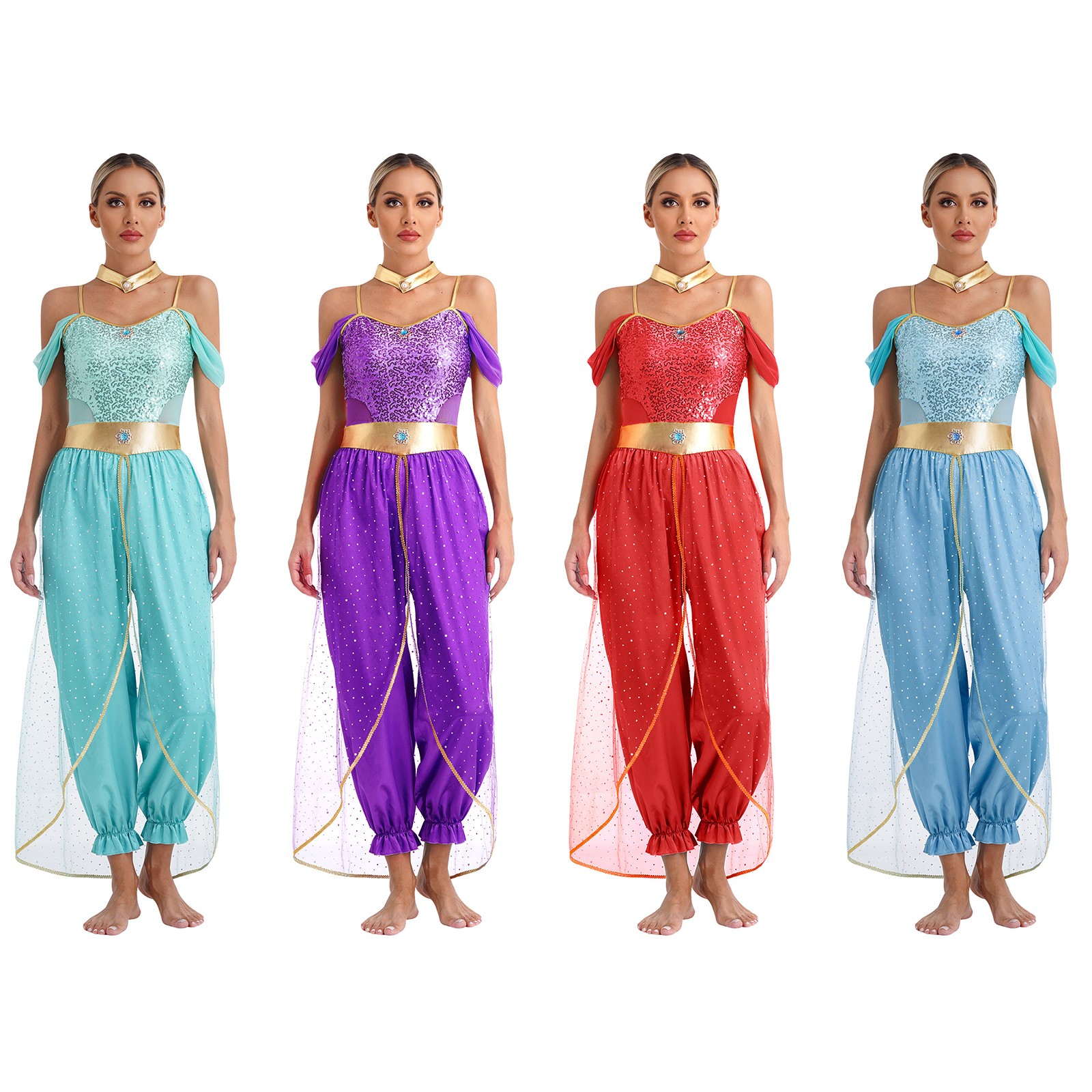 Womens Costume 2 Pieces Belly Festival Dancewear Metallic Rompers Performance