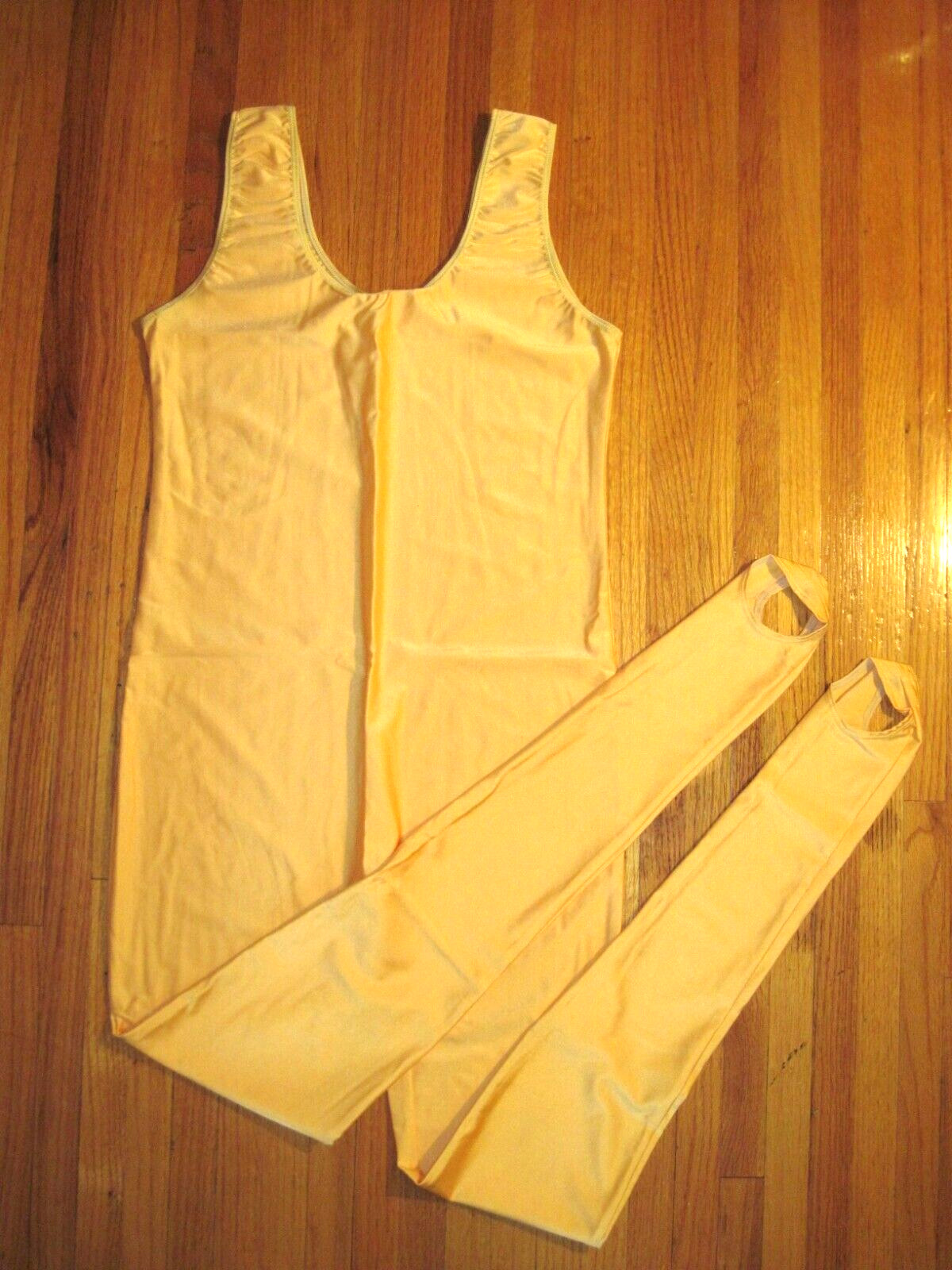 Plus Size Shiny Gold Tank Spandex Stirrup Foot Unitard Jumpsuit Size XL-14+ New