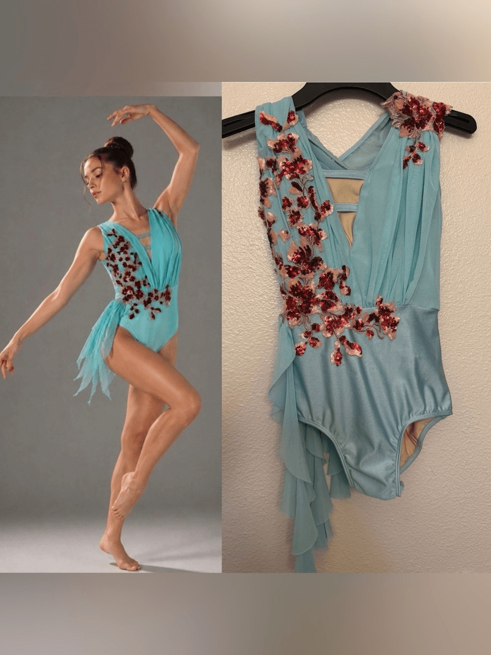 Glamour solo dance costume aqua blue lyrical contemporary mesh dress SA